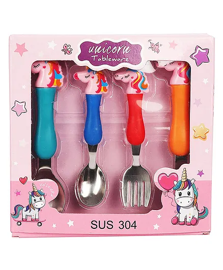 FFC Stainless Steel Cutlery Set Unicorn Themed Pack of 4 - Multicolour
