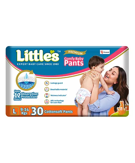 Little's Comfy Baby Pants Diapers Large Size with Wetness Indicator and 12 hours Absorption - 30 Pieces