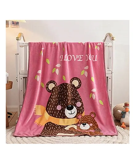 Koochie Koo Soft Plush Fleece Blanket Teddy Bear Print - Pink