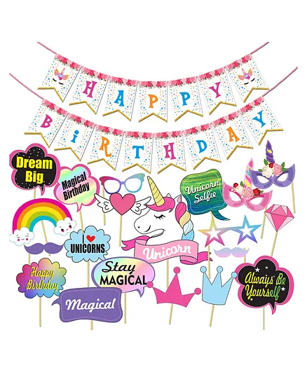 Party Propz Happy Birthday Balloons Set Unicorn Theme Multicolour - Pack of 21