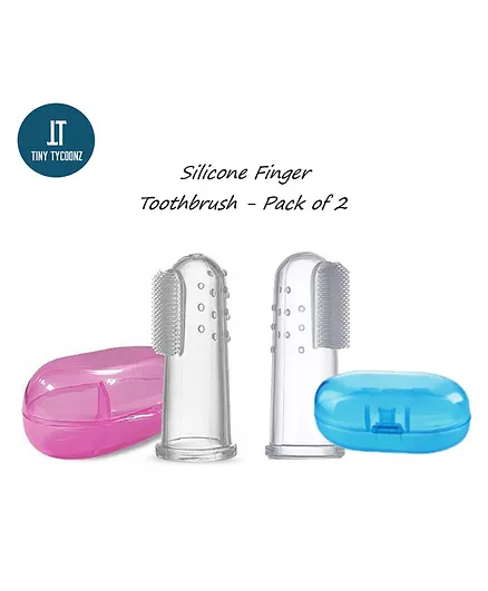 Tiny Tycoonz Soft Silicone Finger Toothbrush With Case Pack of 2 - Pink Blue