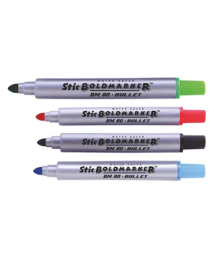 Stic Boldmarker Bullet Tip Pen Pack of 4 - Multicolour