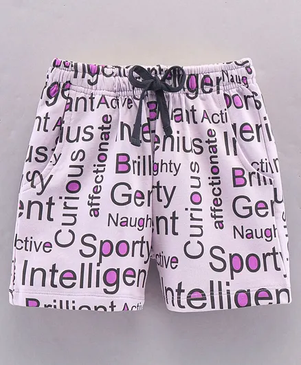Doreme Mid Thigh Shorts Text Print - Purple