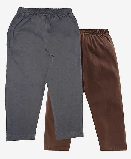 Kiddopanti Pack Of 2 Solid Colour Full Length Pyjamas - Grey & Brown