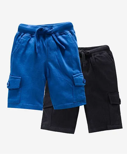 Kiddopanti Solid Shorts Pack of 2 - Royal Blue And Black
