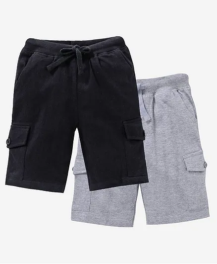 Kiddopanti Solid Shorts Pack Of 2 - Black And Grey