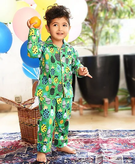 KOOCHI POOCHI Full Sleeves All Over Pineapple Printed Night Suit - Green