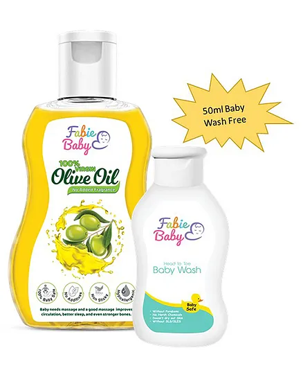 Fabie Baby 100% Virgin Olive Oil(200 ml) And Baby Wash - 50 ml
