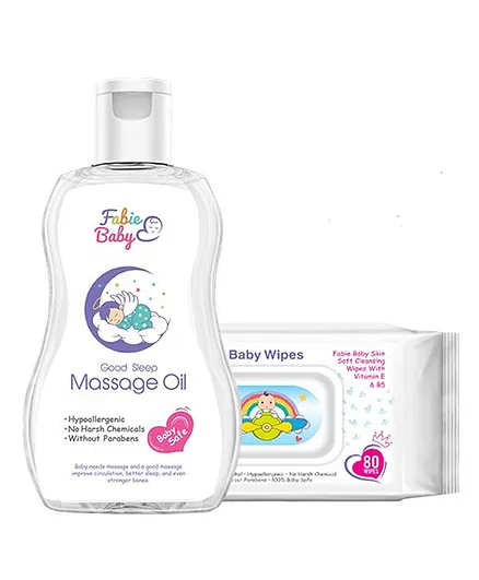 Fabie Baby Wipes & Massage Oil Combo - 80 Pieces, 200 ml