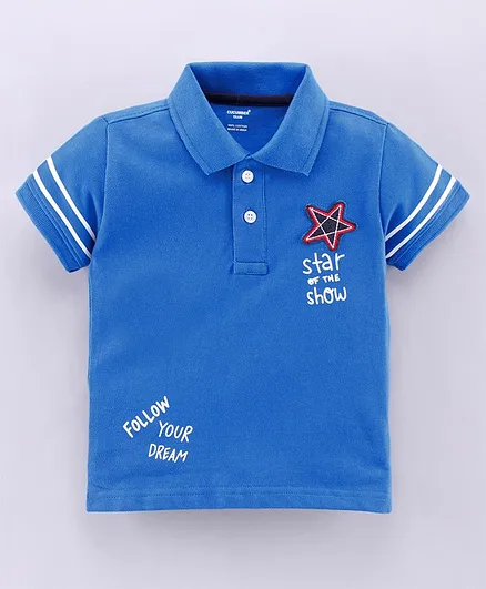 CUCUMBER Half Sleeves Polo T-Shirt Star Print - Blue