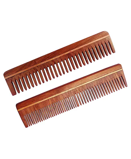 Voolex Handmade Natural Pure Healthy Shisham Wooden Comb Pack of 2 - Brown