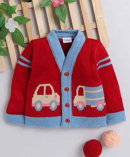 Little Angels Full Sleeves Car Knit Detailing Cardigan - Red