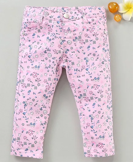 Simply Premium Full Length Cotton Leggings Floral Print - Pink