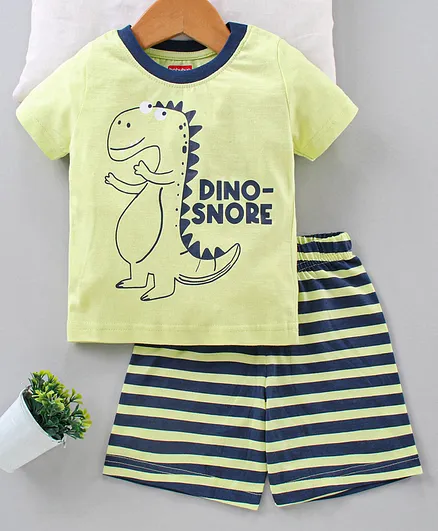 Babyhug Half Sleeves Tee and Shorts Sets Dino Print - Green Navy