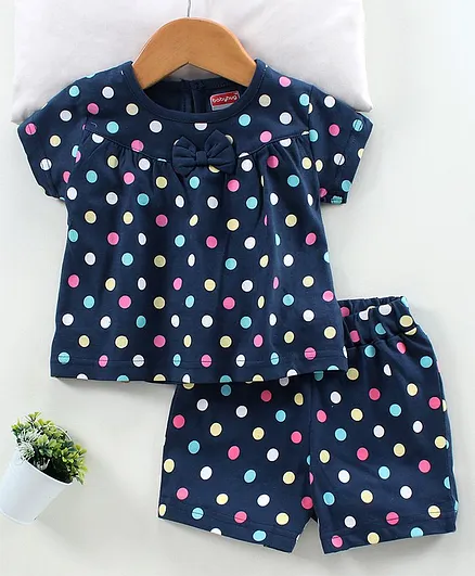 Babyhug Short Sleeves Top and Shorts Sets Polka Dot Print - Blue