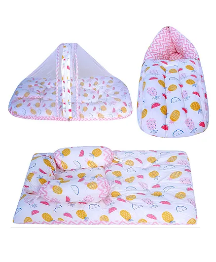 VParents Fruity Baby 4 Piece Bedding Set with Pillow and Bolsters Sleeping Bag and Bedding Set - Pink