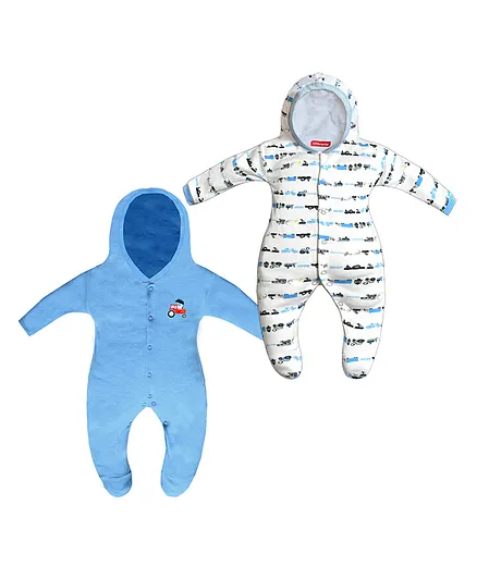 VParents Zoey Hooded Footed Rompers Pack of 2 - Blue (Design May Vary)