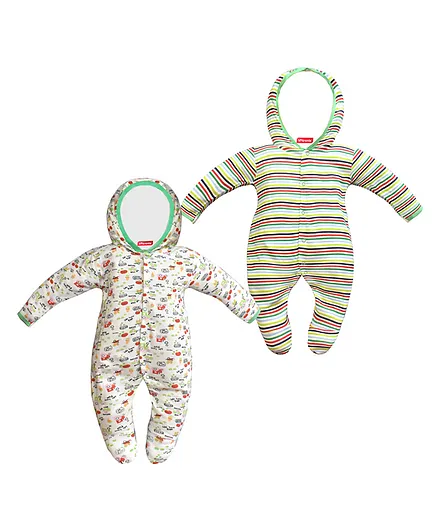 VParents Zoey Hooded Footed Rompers Pack of 2 - Green (Design May Vary)