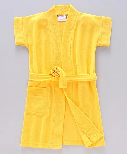 BUMZEE Half Sleeves Solid Bathrobe - Mustard Yellow