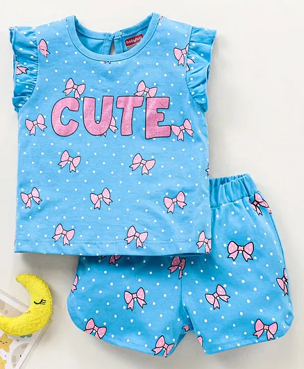 Babyhug Sleeveless Shorts Set Printed - Blue