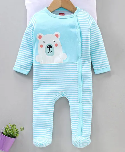 Babyhug Full Sleeves Sleepsuit Bear Print - Blue