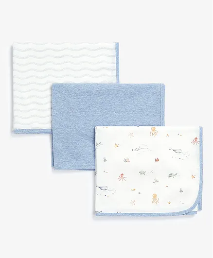 Mothercare Jersey Blankets With Animal Print Pack of 3 - White Blue