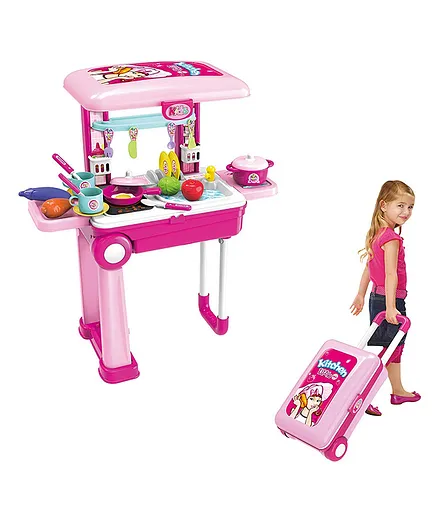 EYESIGN 2 in 1 Kitchen Playset with Trolley Case 25 Pieces - Pink