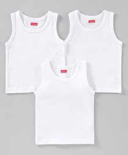 Babyhug 100% Cotton Sleeveless Inner Sando Vest Solid Pack of 3 - White