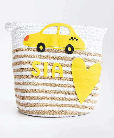 Yellow Doodle Love For Cars Organic Cotton Rope Basket Medium Size - Yellow