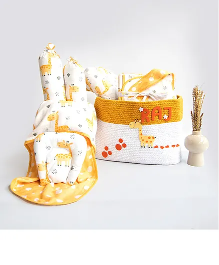 Yellow Doodle Baby Giraffe Organic Cotton Gift Basket - Yellow