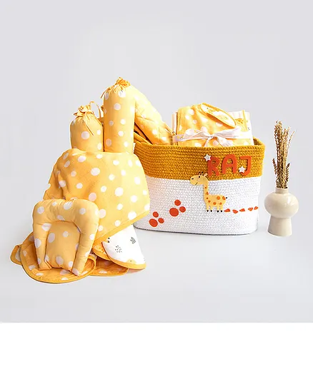 Yellow Doodle Polka Dots Organic Cotton Gift Basket - Yellow