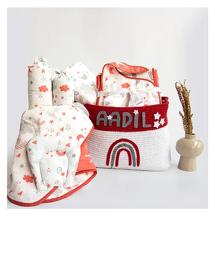 Yellow Doodle Magical Rainbows Organic Cotton Gift Basket - Red