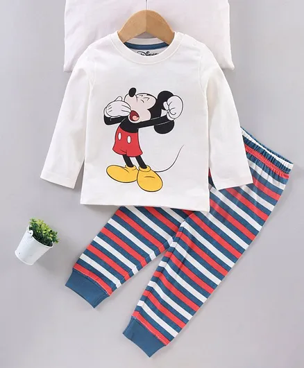 Babyhug Full Sleeves Night Suit Mickey Mouse Print - Grey Multicolor