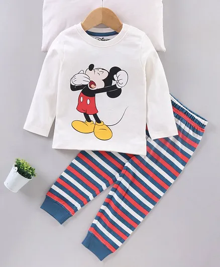 Babyhug Full Sleeves Night Suit Mickey Mouse Print - Grey Multicolor