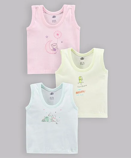 Zero Printed Sleeveless Vests Set of 3 - Aqua Mint Pink