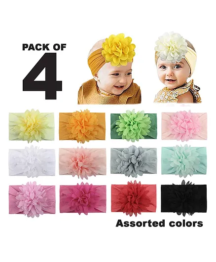Syga Nylon Flower Stretchy Hairband Pack Of 4 (Colour May Vary)