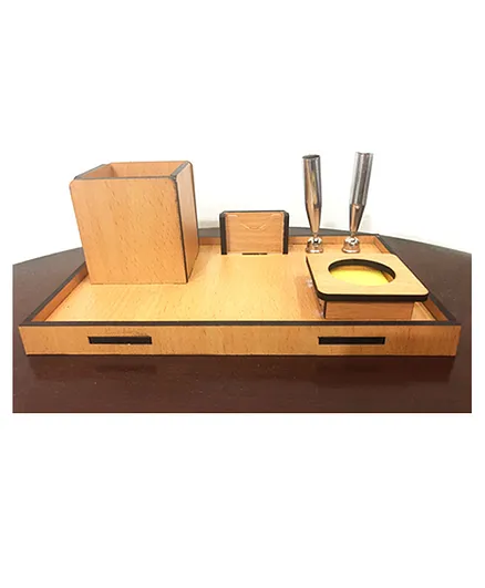 WISSEN Wooden Desk Organiser 8 inch 2 Holder Pen Stand Model 1 (Color May Vary)