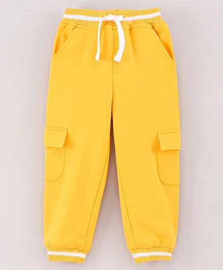 Babyhug Knit Full Length Solid Track Pants with Ribbed Waist - Yellow