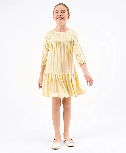 Primo Gino 3/4th Sleeves Solid Frock - Yellow