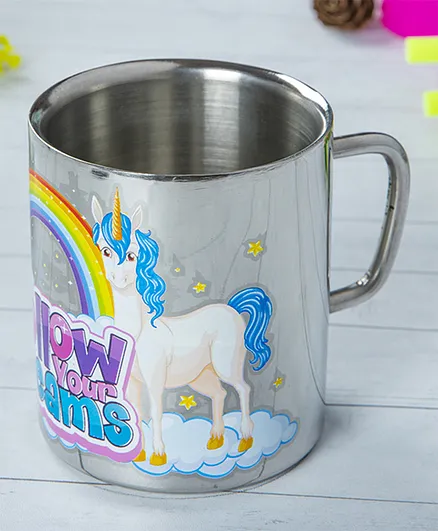 Double Wall Mug Unicorn Print Silver - 300 ml