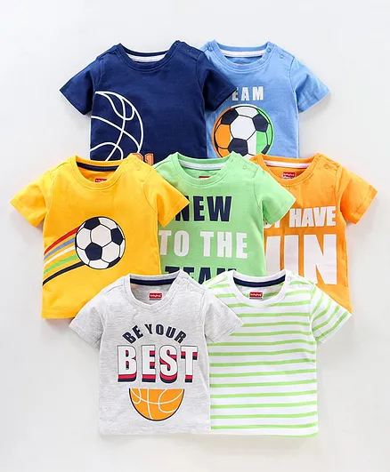 Babyhug Half Sleeves T-Shirts Multi Print Pack of 7 - Multicolor