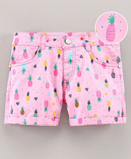Simply Premium Knee Length Shorts Pineapple Print - Pink