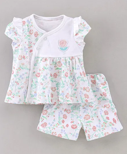 ToffyHouse Cap Sleeves Top & Shorts Set Floral Print - White