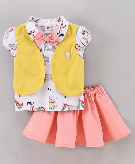 ToffyHouse Short Sleeves Top & Skirt Multi Print - Pink