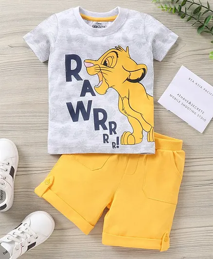 Babyhug Half Sleeves Printed Tee and Shorts Set - White Yellow