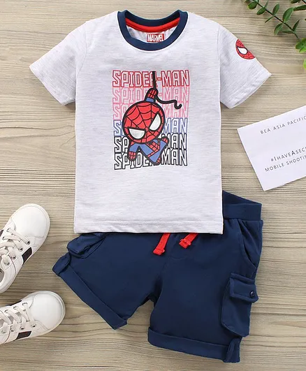 Babyhug Half Sleeves T Shirt and Shorts Set Spiderman Print - Multicolor