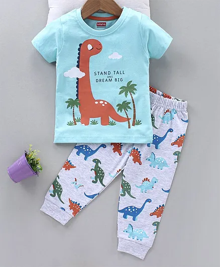 Babyhug Half Sleeves Night Suit Dino Print - Blue