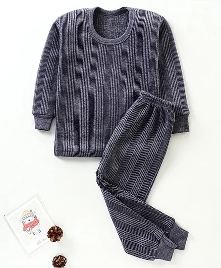 Tiny Bugs Full Sleeves Striped Thermal Set - Grey