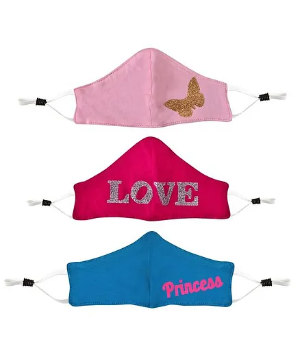 Tiny Bugs Pack Of 3 Love & Butterfly Printed Mask - Pink & Blue