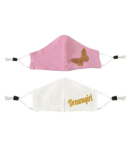 Tiny Bugs Pack Of 2 Butterfly & Dream Girl Printed Mask - Pink & White